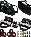 3 In 1 Indoor Cycling Pedals With Look Delta Compatibility, Clips And Cleats Included, Platform Or Toe Clip Modes, dual bearings, black