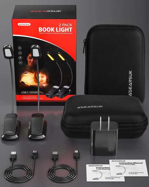 Clip On USB C Rechargeable Book Light With Travel Case And Adapter 800 mAh Battery Delivers Up To 90 Hours For Late Night Reading