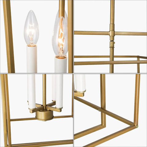 Close-up of Gold Modern 4 Light Linear Chandelier For Dining Room, Foyer, Living Room, Staircase And Entryway Dope Antique Gold Finish
