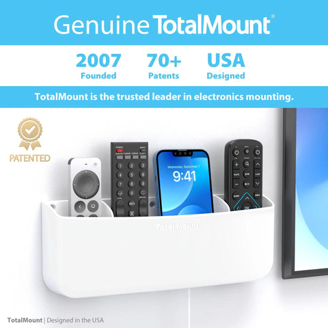 No Drill Remote Holder For 5 Or 6 Remotes, Easy Adhesive Wall Mount, Tool Free Installation, Premium White Organizer with Devices