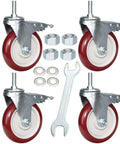 Bad Boy Heavy Duty 5 Inch Swivel Stem Casters 900 Lbs Capacity 360 Slick Rolling Wheels With Dual Safety Locks For Utility Carts And Gear Transfers Pack Of Four Bold Red with accessories.