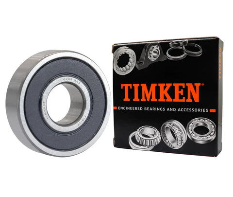 4 Pack 6000-2RS Double Rubber Seal Bearings 10x26x8mm with Chrome Steel Core next to Timken box
