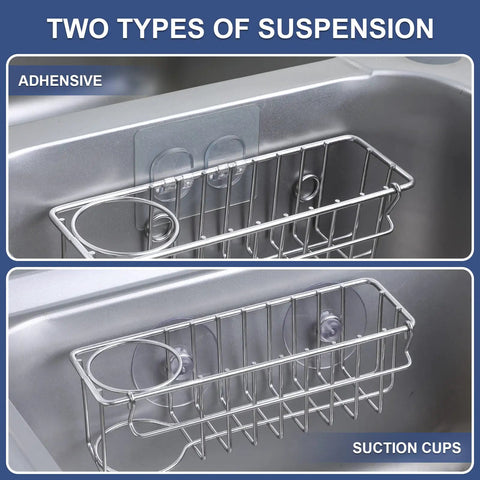 Heavy Duty 304 Stainless Steel 3 In 1 Kitchen Sink Sponge Caddy With Grip Tight Suction And Quick Peel Stick Mounts For Sponges Brushes And Cleaning Supplies Zero Drilling Required