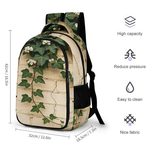 Trailing Ivy On Brick Wall Print Backpack For Everyday Carry Unisex Large Capacity Daypack Durable Polyester With Smooth Zipper