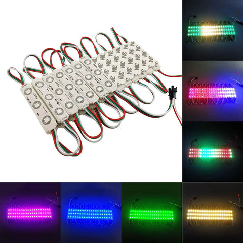 100 Pcs WS2811 RGB LED Modules 12V DC Waterproof IP65 SMD 5050 Dream Color IC With Adhesive Backing Stick On Cuttable Every 3 LEDs Easy Peel N Stick Storefront Lights No Controller displayed with vibrant colors