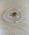 Legit 6 Inch Round Clear Acrylic Router Base Plate Upgrade Featuring Pre Drilled Alignment Holes For DWP611 DCW600B Compact Routers on wood.