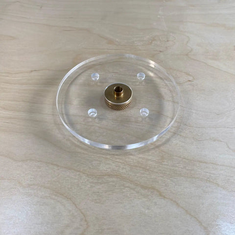 Legit 6 Inch Round Clear Acrylic Router Base Plate Upgrade Featuring Pre Drilled Alignment Holes For DWP611 DCW600B Compact Routers on wood.