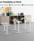Sick Of Bad Posture Grab This Awesome Adjustable Height Electric Standing Desk Frame With A Powerful Dual Motor System That Handles Heavy Loads For Your Gaming Or Home Office Setup Fast And Super Quiet Operation in a modern office setting.