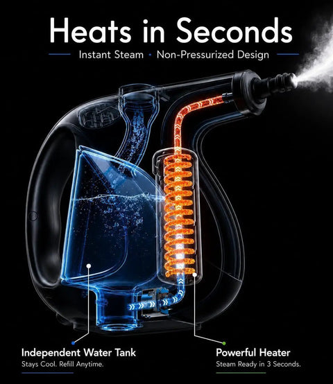Inside view of Handheld Steam Cleaner Instant Heat Up 3 Seconds For Homes showing water tank and heating elements.