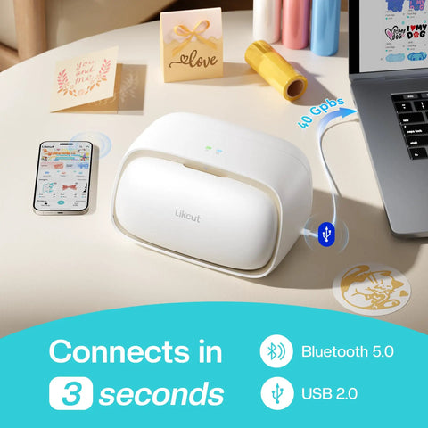 S501 Vinyl Cutter Machine Portable Plotter for DIY sticker making and vinyl crafts with Bluetooth 5.0 and USB 2.0 connectivity.