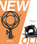 Pro Condenser Mic Shock Mount For 43mm To 47mm Mics, metal vs plastic comparison, anti vibration suspension clip.