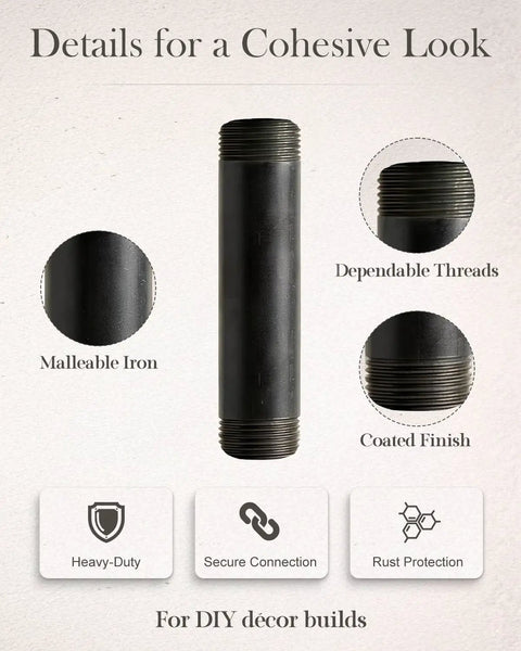 10 Pack Black Malleable Iron Pipe Nipples Three Quarters Inch By Four Inch Threaded Both Ends with finish details and features