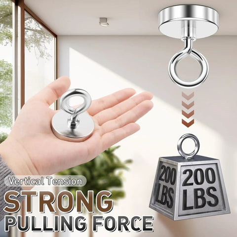 Fishing Magnet 1.76 Inch With 200 Pound Pull Neodymium Rare Earth Round Magnet With Lifting Eye Bolt in hand showing strength