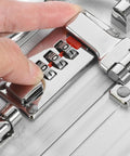 Tough As Nails Aluminum Tool Chest With Comfortable Grip Handle And Solid Metal Latch Portable Hard Storage Case For Go Everywhere Outdoor Excursions And Projects, showing secure metal lock and handle detail.
