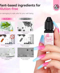Airbrush Gel Nail Polish Set With 12 Vitality Colors Hema Free Dilution Free Non Acetone Formula bottle held by hand.
