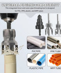 3Pcs PVC Pipe Threader Tool Kit For 1/2 And 3/4 Inch Plastic Pipes With Dual Function Internal External Tapping And Threading Capability Includes Step Drill Bit For Electric Drilling Projects And Diy Plumbing Repairs applied to PVC and PPR pipes during threading.