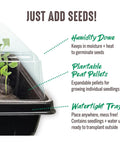 All In One Seed Starting Tray Kit With 36 Peat Pellets, Clear Dome, reusable tray showing humidity and plantable features