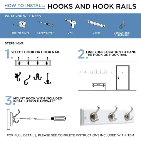 Installation guide for Built Tough Heavy Duty Coat And Hat Wall Hooks Double Mount Hangers Matte Nickel Finish 35 Lb Capacity