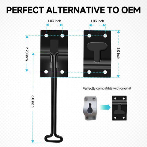 Silent Snap RV Door Holder Noiseless Latch for Camper and Cargo Trailer Doors, 6 inch T style catch dimensions diagram