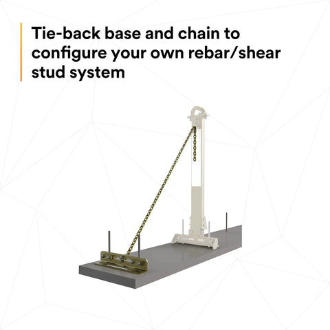 Tie-back base and zinc chain for Heavy Duty Horizontal Lifeline System For Steel Beams for rebar stud safety.