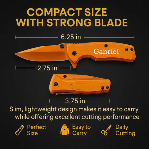Custom Titanium Coated Stainless Steel Pocket Knife With Free Engraving Orange 2.75 Inch Satin Blade, Compact EDC Utility