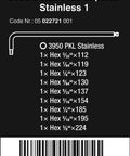 Stainless Steel Imperial Hex Key Set packaging showing sizes from 3/32 to 3/8 inch for home garage and shop tools.