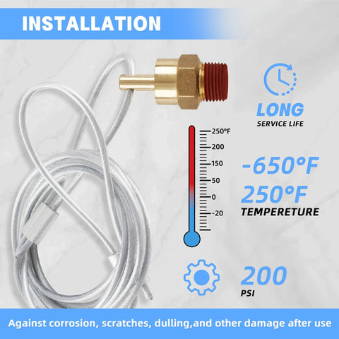 3/8 Inch Air Tank Drain Valve Plug With 60 Inch Cable Brass Replacement Part for Air Compressors temperature range diagram