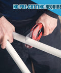 Man cutting Four Pcs One Half Inch PVC Pipe Sixteen Inch Long SCH40 White For Home DIY Projects Garden Greenhouse Farm And Workshop Furniture Grade Durable Tubing