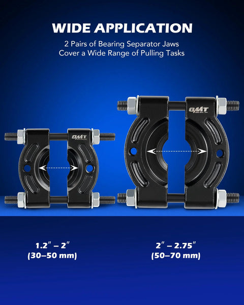 30 Piece Bearing Puller And Housing Removal Set showing two sizes of bearing separator jaws for cars, ATVs, and light trucks