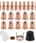 IPT65 Plasma Cutter Consumables Kit With Pro Grade Electrodes Nozzles Swirl Ring Shield Cap And Standoff Guide 23 Piece Pack