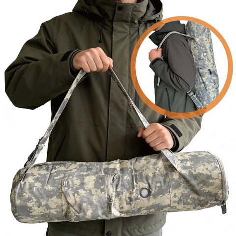 Man holding camo bag for 6.8L PCP Air Tank System For Paintball And HPA Scuba Gear, Carbon Fiber Tank With M18x1.5 Threads