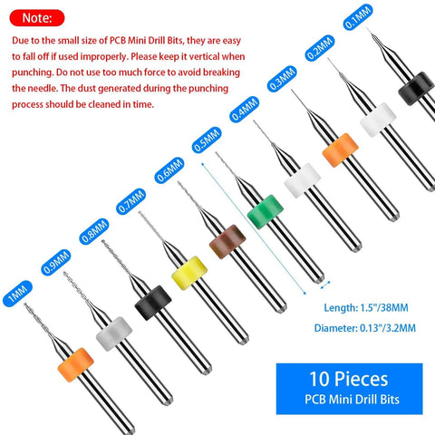 10 mixed size PCB mini drill bits from 36 Piece Hand Drill Set With Pin Vise And 25 Micro Twist Drill Bits Plus 10 PCB Mini Bits For Jewelry Resin Polymer Clay Crafts DIY Projects A Handy Drill Kit For Precise Small Holes