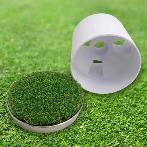 Metal Base Golf Hole Cups For Home Putting Practice with realistic lawn look and durable indoor outdoor cup lids