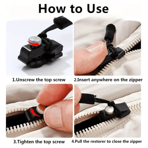Zipper Repair Kit 9 Piece Black Zip Pullers For Coats Jackets Luggage And Backpacks Easy Install Quick Fix Zip Slider Replacement Heads