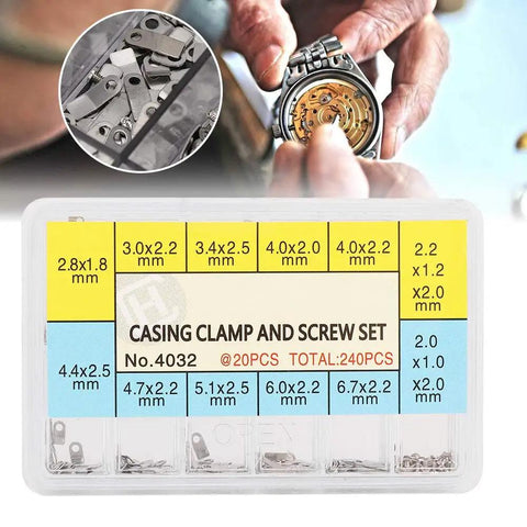 12 Size Casing Clamp And Screw Set For Watch Repair Kit With 240 Pieces Of Assorted Watch Movements Fixing Adapters