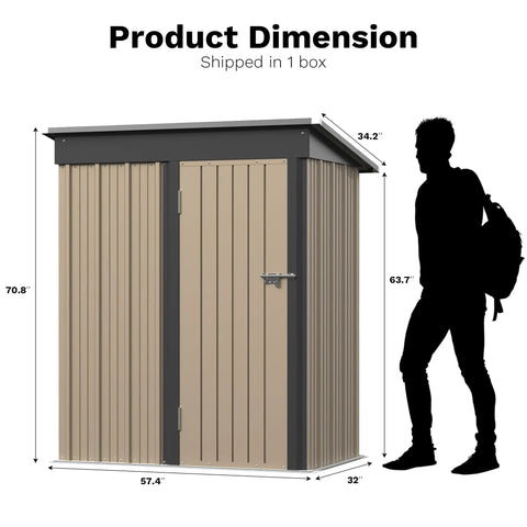 Outdoor Storage Shed 5x3 Ft Metal Tool Shed With Door And Lock For Patio Garden Backyard Brown Sturdy Metal Construction