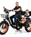 Adult Folding Electric Tricycle With Passenger Seat And Wide Tires 350W Motor 750W Peak Up To 20 MPH 25 To 30 Mile Range 48V 15Ah Aluminum Frame 7 Speed Three Wheel E Trike For All Day City Cruising with man and child