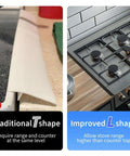 Comparison of traditional T shape and improved L shape stove gap fillers in kitchen use.