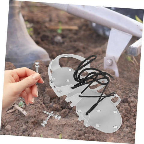 Metal Lawn Aerator Shoes Spikes 20 Pack Set For Lawn Care Pros, shown in use on soil, with additional spikes visible