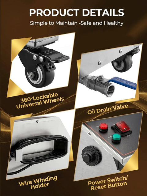 Heavy Duty Commercial Fryer Oil Filter Cart With Wheels For Restaurant Kitchens fifteen gallon stainless steel unit features oil drain valve and wheel