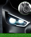 Close-up of car headlights and zoom on headlight dust cap from Headlight Dust Caps 2 Pack Waterproof Sealing Covers For H4 LED Headlights.