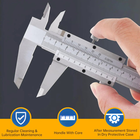 6 Inch Vernier Caliper With Dual Inch And Metric Scale, Stainless Steel Manual Caliper For Precise Measurements, held in hand