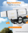 Image demonstrating easy installation steps for 85W LED Flood Lamp Sheds 10000 Lumens Of Real Juice With Four Pivot Heads.