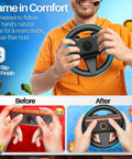 Switch 2 Steering Wheel Racing Accessory Kit For Mario Kart And Racing Games, ergonomic black grip attached to Joy-Con.