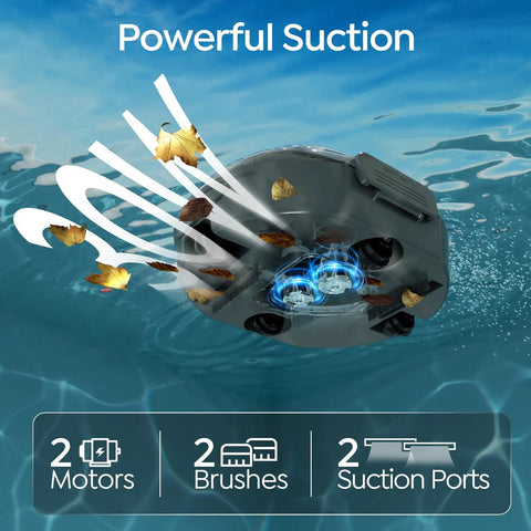 Dual Layer Filtration S2 Robotic Pool Cleaner With 90 Minute Runtime, Cordless Pool Vacuum cleaning leaves underwater