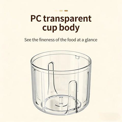 PC transparent cup body of USB Rechargeable Mini Food Processor 320ML With 6 Stainless Blades Electric Garlic Chopper.