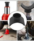Heavy Duty Bottle Jack Axle Adapter Lifting Saddle For 4 Inch Axle Tube, 20 Ton Jack Adapter Cradle in use, iron construction.