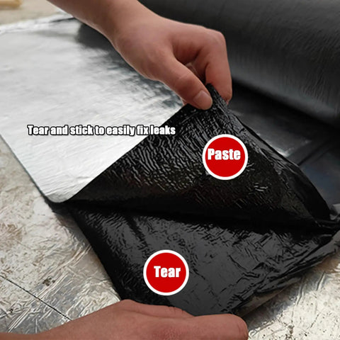 Self Adhesive Roof Sealant Tape For Camper Leaks And Concrete Cracks Featuring Sbs Modified Bitumen Waterproof Membrane Roll showing tearing process to apply.