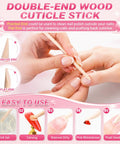 Using wood cuticle stick from 20 Piece Disposable Press On Nail Prep Kit With Files And Buffers Nail Glue And Remover Adhesive.