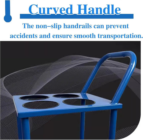 Heavy Duty Cylinder Rack Cart With Four Durable Wheels For Safe Storage And Easy Transport Of Gas Tanks Propane Cylinders And Industrial Equipment Blue 67x42x40cm, curved handle